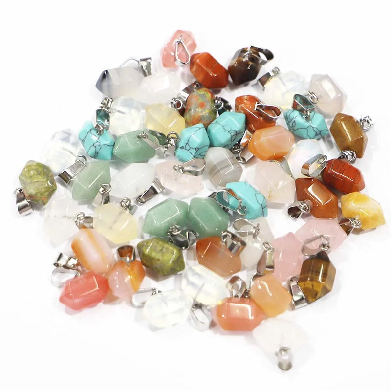 16*10MM Natural Stone Hexagonal Pillar Necklace Pendant 30Pcs