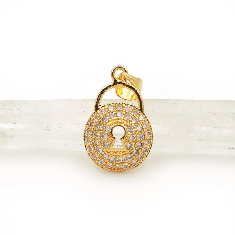 Micro Pave Clear CZ Lock Charm for DIY Necklaces