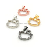 Micro Pave Clear CZ Hollow Cats Fans Head Charm for Necklaces