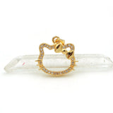 Micro Pave Clear CZ Hollow Cats Fans Head Charm for Necklaces