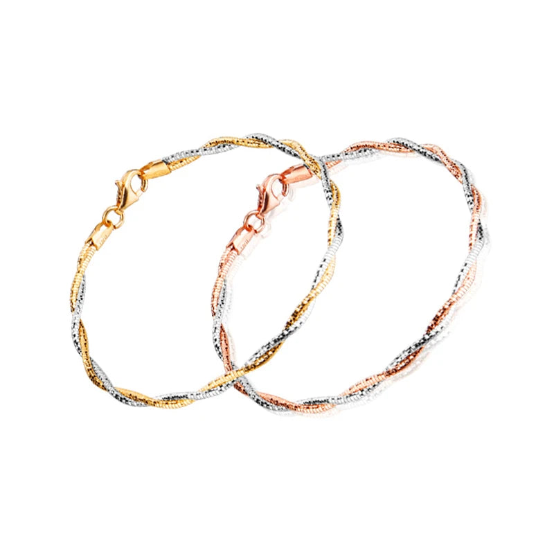 925 Sterling Silver 2-Strand Braided Bracelet Italian Chain Women Rose Platinum
