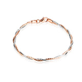 925 Sterling Silver 2-Strand Braided Bracelet Italian Chain Women Rose Platinum