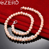 White/Pink/Purple 8mm Pearl Necklace 925 Sterling Silver Jewelry Wedding Party