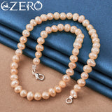 White/Pink/Purple 8mm Pearl Necklace 925 Sterling Silver Jewelry Wedding Party