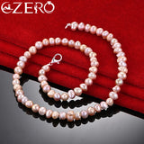 White/Pink/Purple 8mm Pearl Necklace 925 Sterling Silver Jewelry Wedding Party