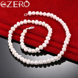White/Pink/Purple 8mm Pearl Necklace 925 Sterling Silver Jewelry Wedding Party