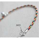 925 Silver Colorful Rope Bracelet Women Lock Horse Bell