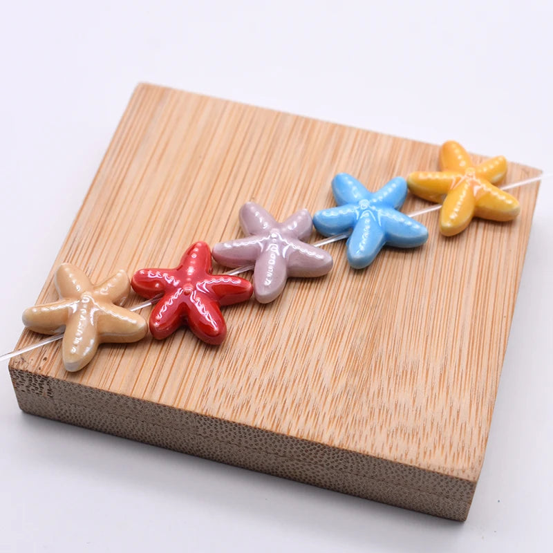 20pcs Red Yellow Ceramics Starfish Shell Beads for Jewelry Making
