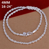 16-24inch 925 Silver Rope Chain Necklace for Women Men
