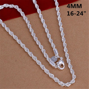 16-24inch 925 Silver Rope Chain Necklace for Women Men