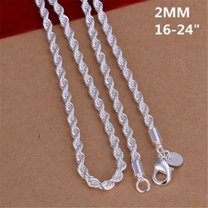 16-24inch 925 Silver Rope Chain Necklace for Women Men