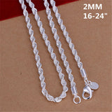 16-24inch 925 Silver Rope Chain Necklace for Women Men