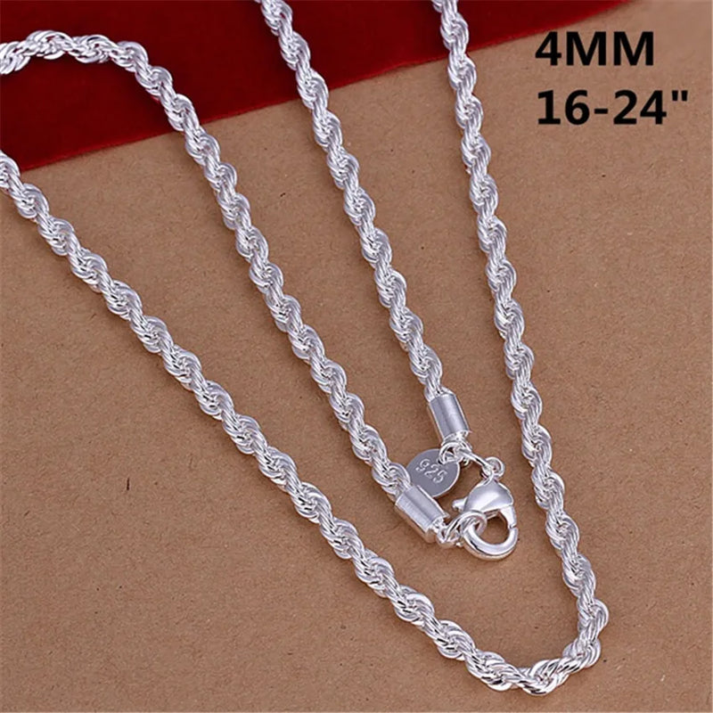 16-24inch 925 Silver Rope Chain Necklace for Women Men