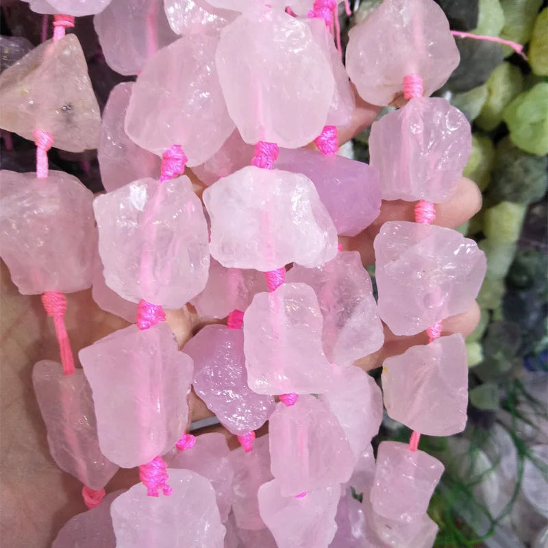Natural Pink Crystal Nugget Stone Beads Loose Rough Drilled
