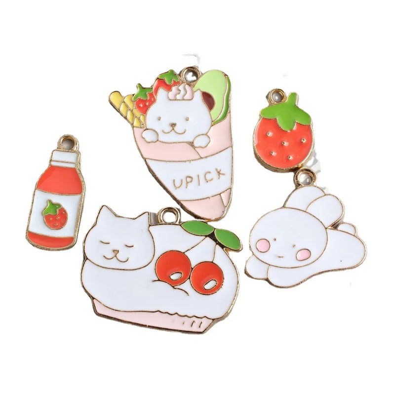 16-30MM 50Pcs Glazing KC Alloy Cat Cake Fruits Style Pendants Jewelry Charms