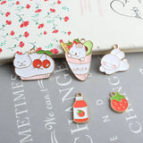 16-30MM 50Pcs Glazing KC Alloy Cat Cake Fruits Style Pendants Jewelry Charms