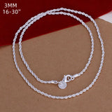 16-30in 925 Silver Charm Rope Chain Necklace for Women Men Pendant Jewelry