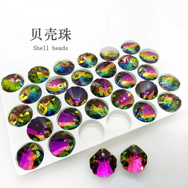 Crystal Shell Beads Pendant Colored Glass for DIY Jewelry Making