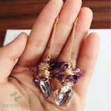 Colorful Baroque Petal Pearl Earrings 18k Hook Dangle Flawless Women