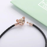 925 Sterling Silver Bracelet Leather With Lioness Clasp
