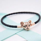 925 Sterling Silver Bracelet Leather With Lioness Clasp