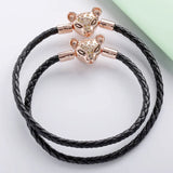 925 Sterling Silver Bracelet Leather With Lioness Clasp