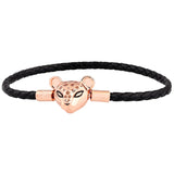 Leather Bracelet with Lioness Clasp 925 Silver Bangle