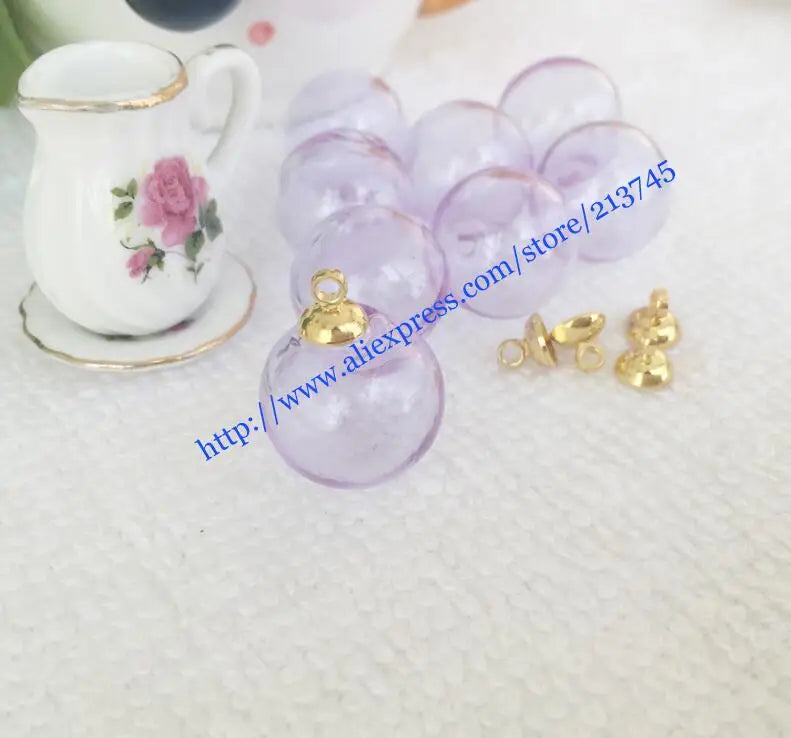 Purple Glass Bubble Pendant with Cap, DIY Perfume Necklace Charm
