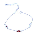 925 Sterling Silver Red Enamel Evil Eye Charm Bracelet