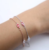 925 Sterling Silver Red Enamel Evil Eye Charm Bracelet