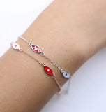 925 Sterling Silver Red Enamel Evil Eye Charm Bracelet