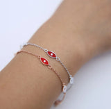 925 Sterling Silver Red Enamel Evil Eye Charm Bracelet