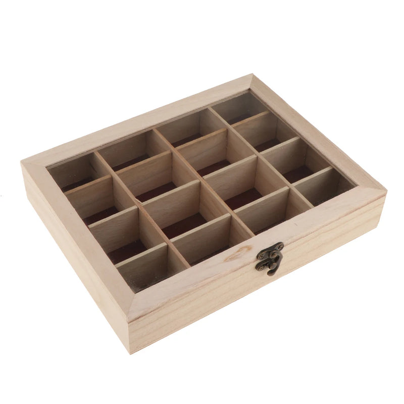 16 Grids Unfinished Wood Stash Box DIY Jewelry Storage Chest