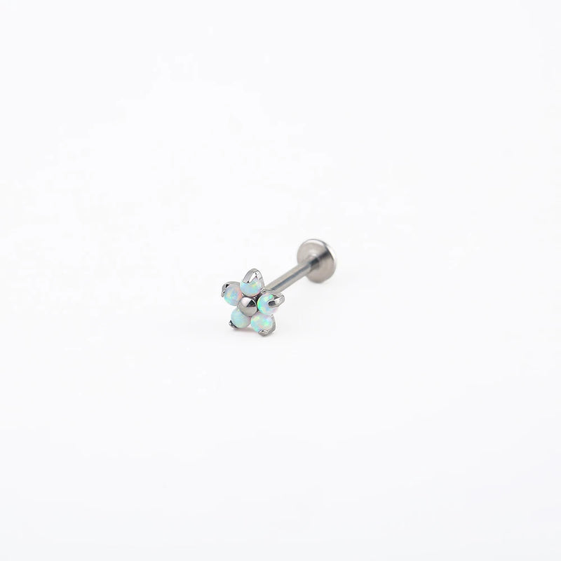 Opal CZ Flower Labret Earrings Titanium Screw