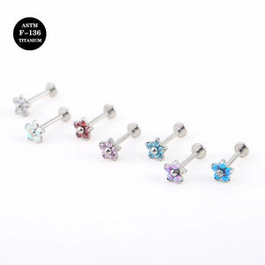 Opal CZ Flower Labret Earrings Titanium Screw