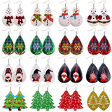 16 Pairs Christmas Earrings Dwarf Snowflake PU Leather Ornaments