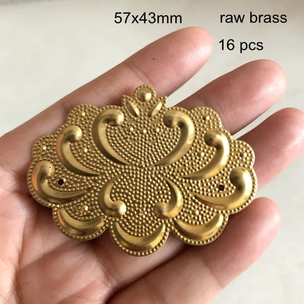 16 Pcs Brass Stamping Clouds Ornament 57x43mm Raw Brass Embellishment