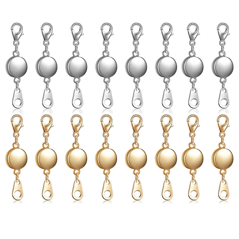 16 Pcs Magnetic Jewelry Clasp Necklace Bracelet Extender (Gold, Silver)