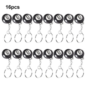 16 Pcs No. 8 25mm Billiard Ball Keychain Car Home Pendant Sports Jewelry