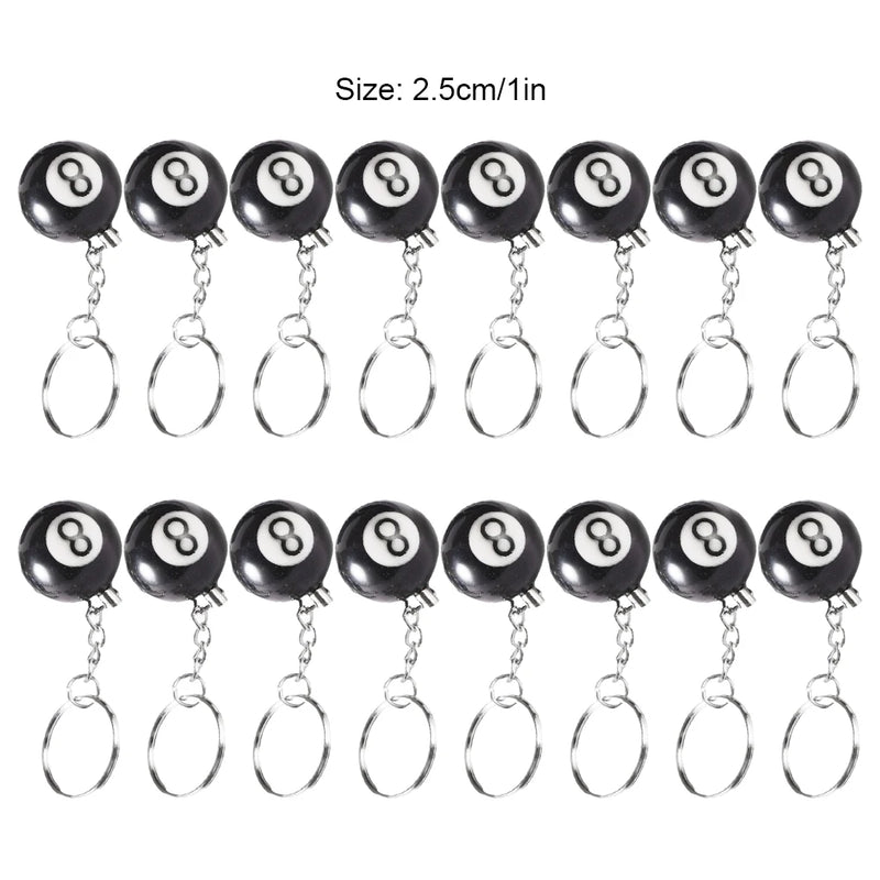 16 Pcs No. 8 25mm Billiard Ball Keychain Car Home Pendant Sports Jewelry