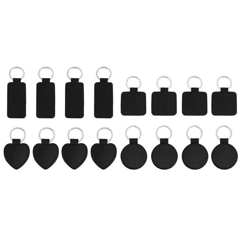 16 Pieces Sublimation Blanks Keychain PU Leather Keychain Heat Transfer Keychain