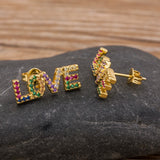 Colorful Micro Pave CZ Rainbow Stud Earrings For Women Girls Party