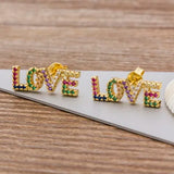 Colorful Micro Pave CZ Rainbow Stud Earrings For Women Girls Party