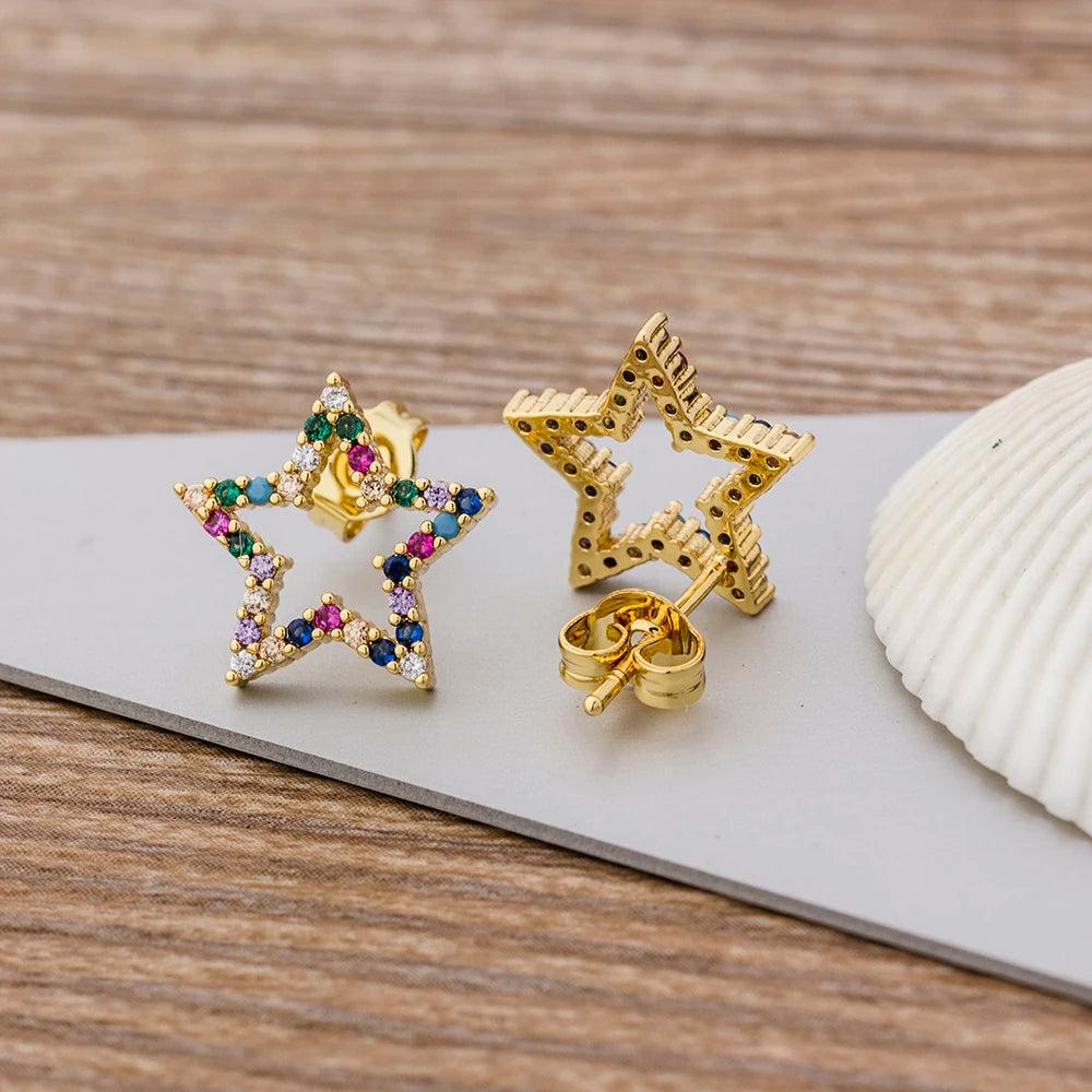 Colorful Micro Pave CZ Rainbow Stud Earrings For Women Girls Party