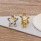 Colorful Micro Pave CZ Rainbow Stud Earrings For Women Girls Party