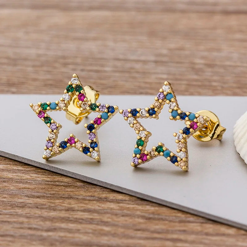 Colorful Micro Pave CZ Rainbow Stud Earrings For Women Girls Party