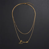 Double Layer Name Necklace Stainless Steel Box Chain Cursive Letter Women Gift