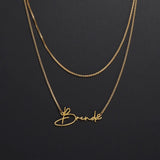 Double Layer Name Necklace Stainless Steel Box Chain Cursive Letter Women Gift