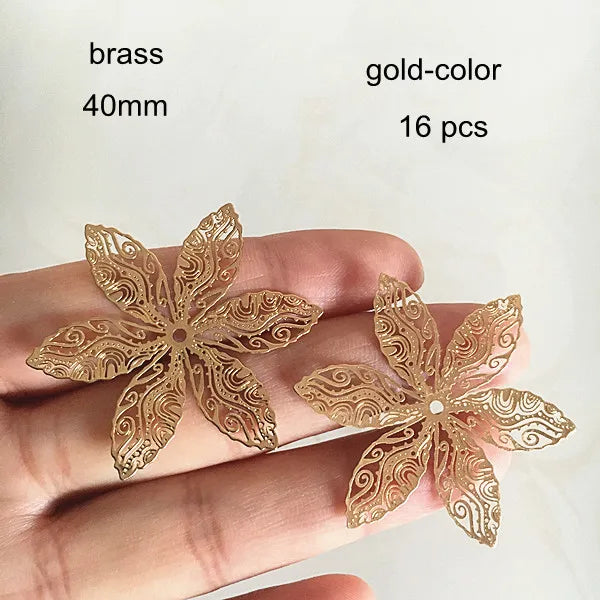 16 pcs Brass Filigree Flower Bead Caps 6-petal Large Metal Flowers 40mm