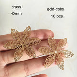 16 pcs Brass Filigree Flower Bead Caps 6-petal Large Metal Flowers 40mm
